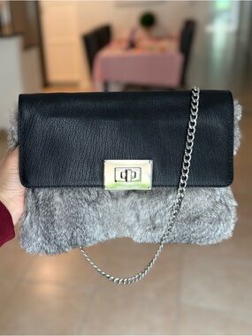 Michael Kors Sloan Silver Rabbit Fur Clutch and Shoulder Bag